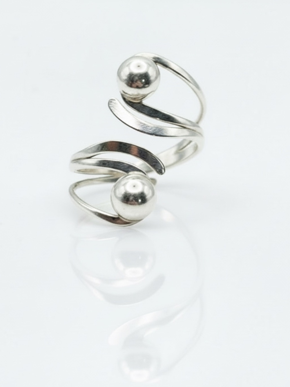 VTG ATI Mexico 925 Sterling Silver Double Ball Bypass Ring Size 9.25